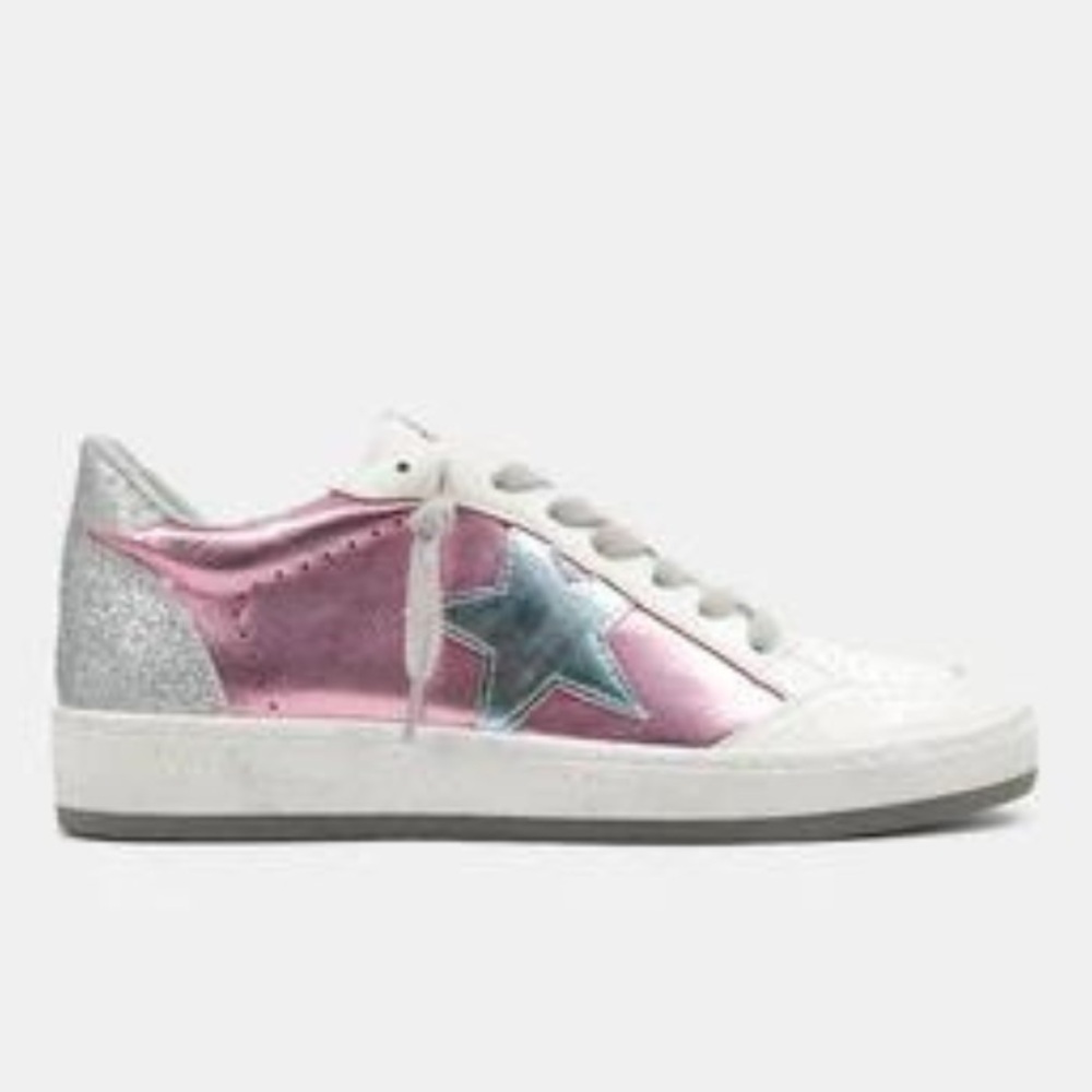 ShuShop PAZ Women's Size 6 Pink Metallic and Silver Glitter Sneaker LIKE NEW